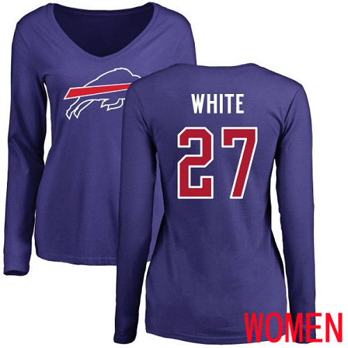 NFL Women Buffalo Bills #27 Tre Davious White Royal Blue Name and Number Logo Long Sleeve T Shirt